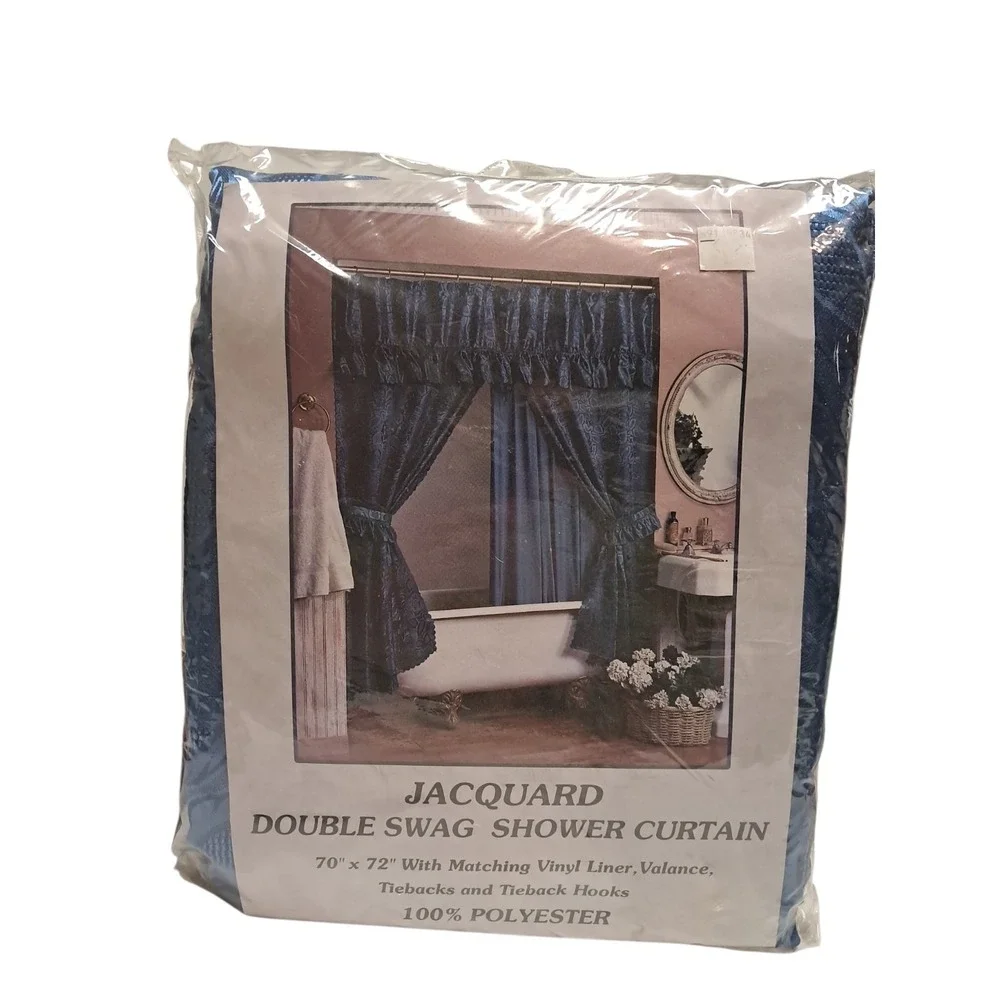 Jacquard Double Swag Shower Curtain Navy Blue 70